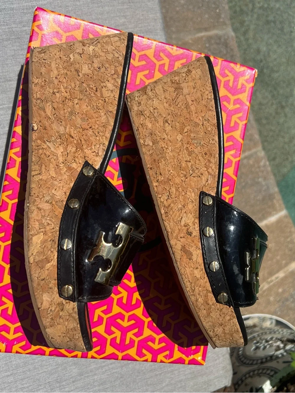 Tory Burch Pamela Patent Wedge Sandal Size 9